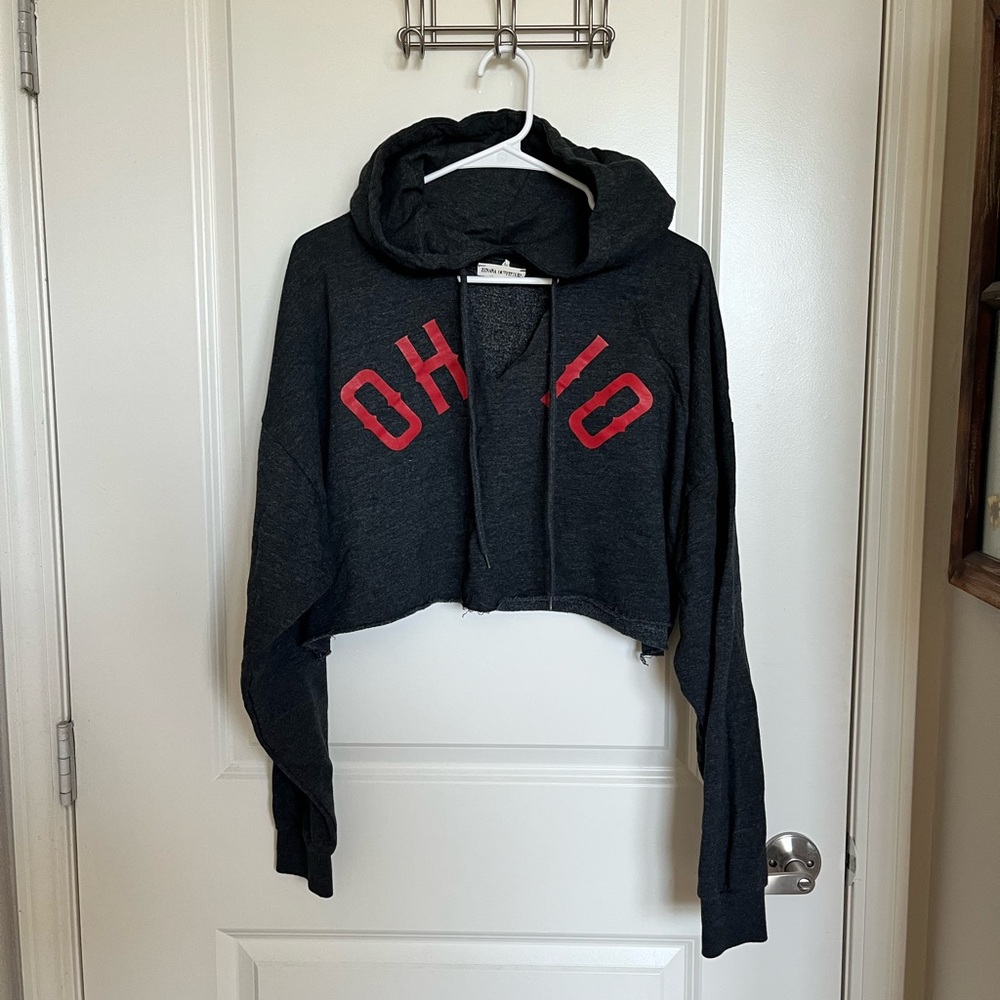 Zenana Outfitters Charcoal Hoodie with Red Detail